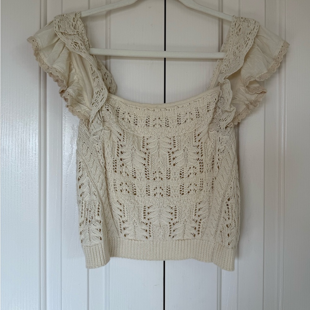 Anthropologie Cream Lace Knit Blouse